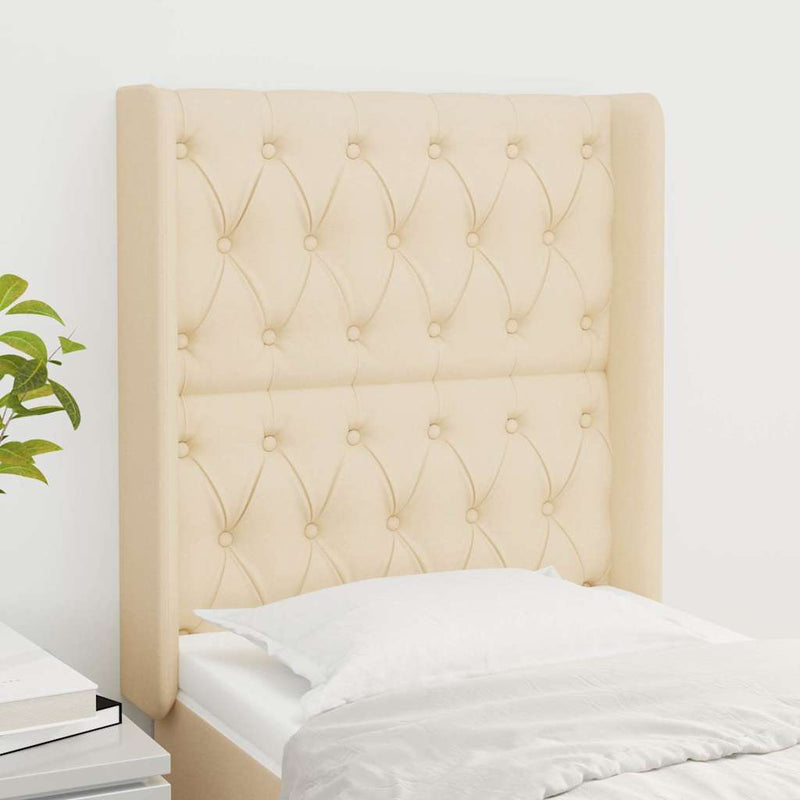 Tăblie de pat cu aripioare, crem, 83x16x118/128 cm, textil