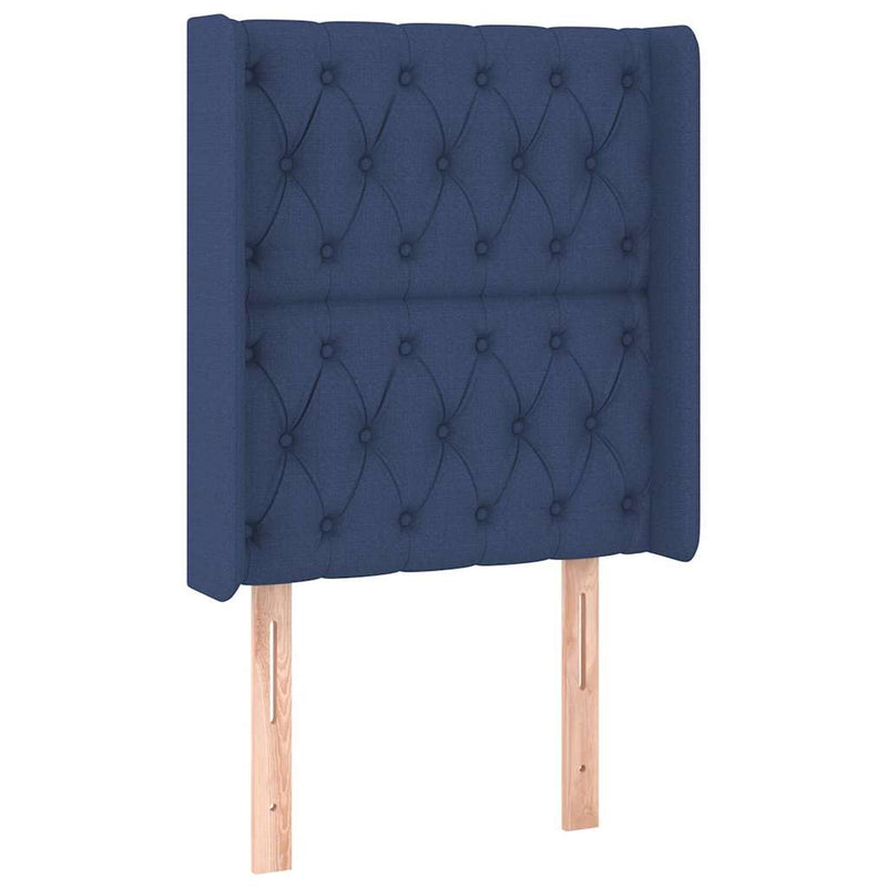 Tăblie de pat cu aripioare, albastru, 83x16x118/128 cm, textil