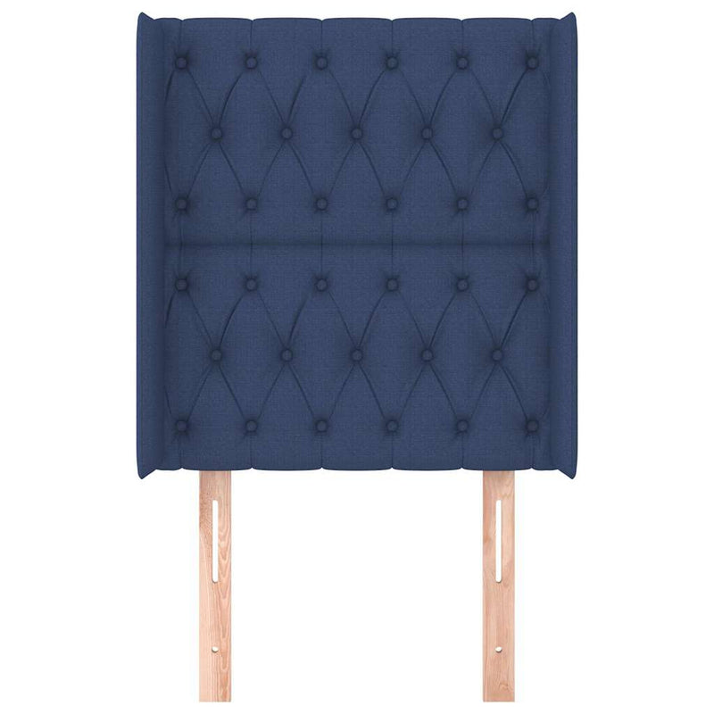 Tăblie de pat cu aripioare, albastru, 83x16x118/128 cm, textil