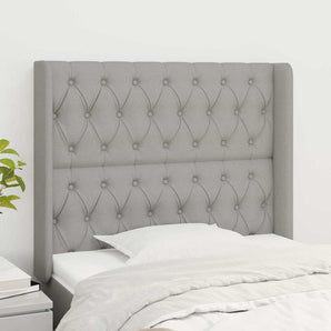 Tăblie de pat cu aripioare gri deschis 93x16x118/128 cm textil