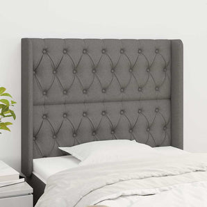Tăblie de pat cu aripioare gri închis 93x16x118/128 cm textil