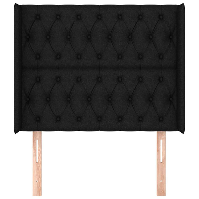 Tăblie de pat cu aripioare, negru, 93x16x118/128 cm, textil