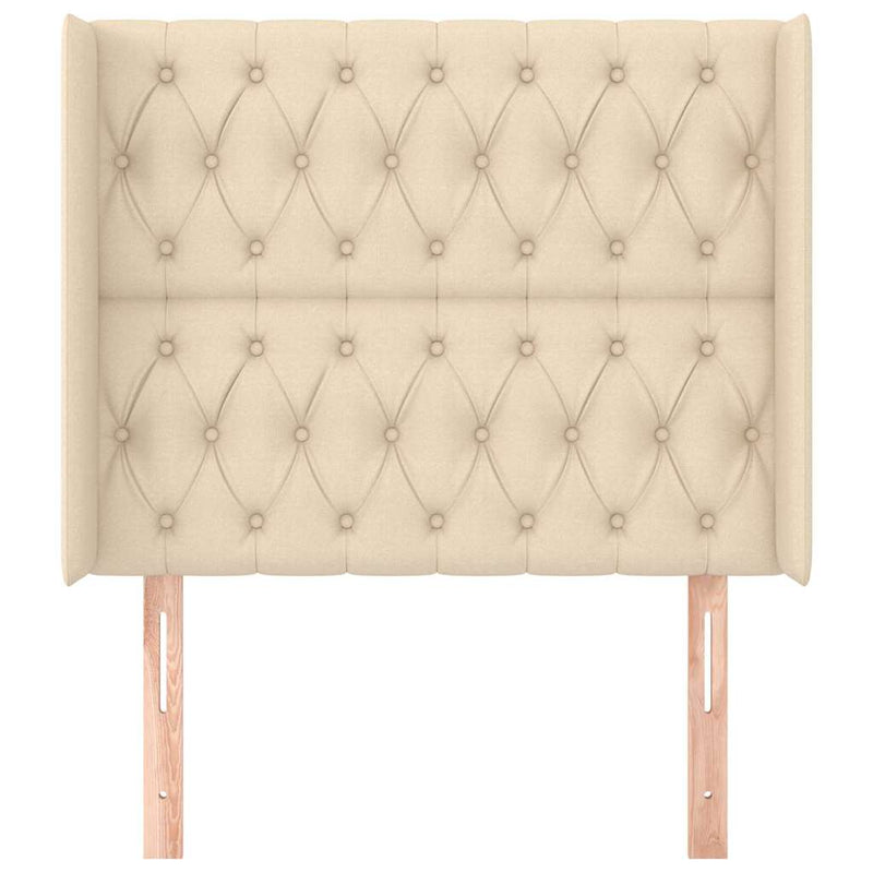 Tăblie de pat cu aripioare, crem, 93x16x118/128 cm, textil