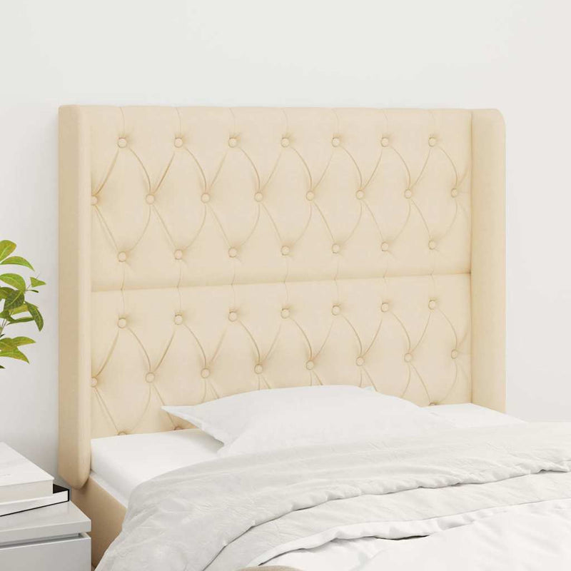 Tăblie de pat cu aripioare, crem, 93x16x118/128 cm, textil