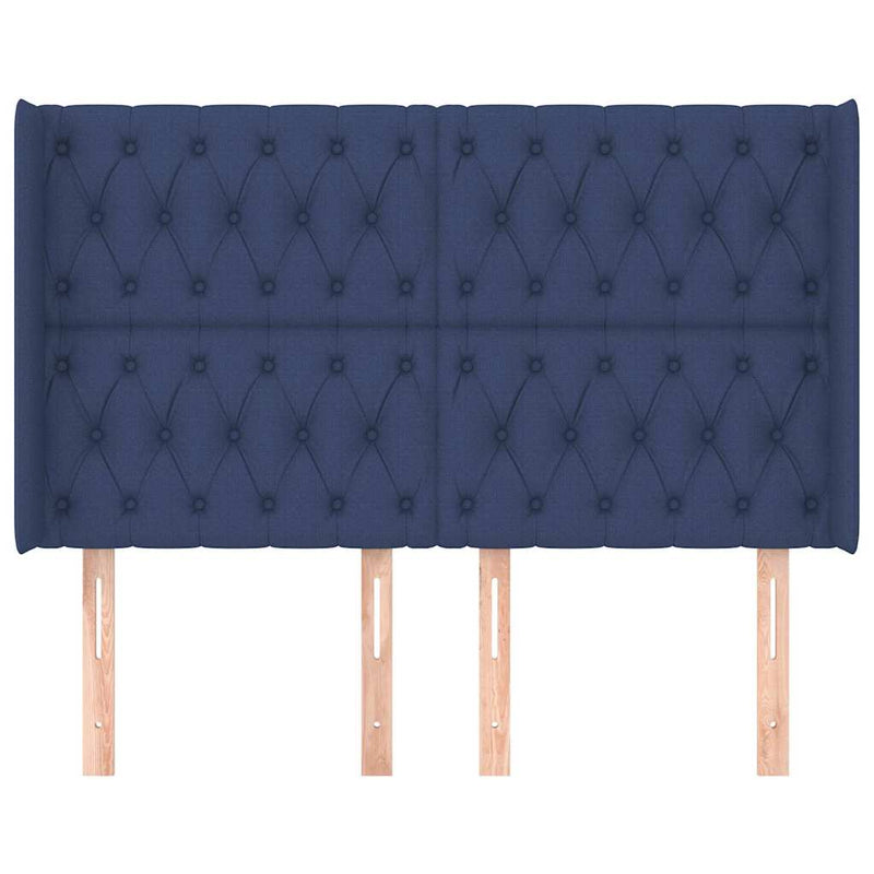 Tăblie de pat cu aripioare, albastru, 147x16x118/128 cm, textil