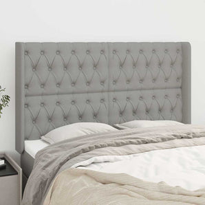 Tăblie de pat cu aripioare gri deschis 163x16x118/128 cm textil