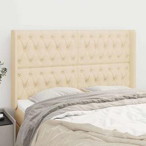 Tăblie de pat cu aripioare, crem, 163x16x118/128 cm, textil