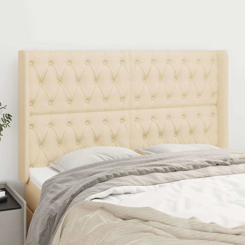 Tăblie de pat cu aripioare, crem, 163x16x118/128 cm, textil