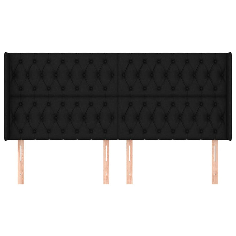Tăblie de pat cu aripioare, negru, 183x16x118/128 cm, textil