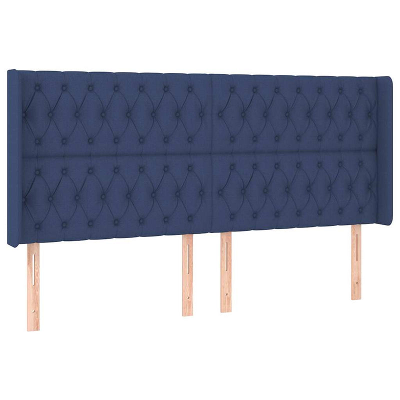 Tăblie de pat cu aripioare, albastru, 183x16x118/128 cm, textil