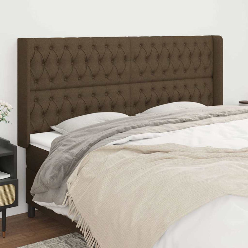 Tăblie de pat cu aripioare maro închis 203x16x118/128 cm textil