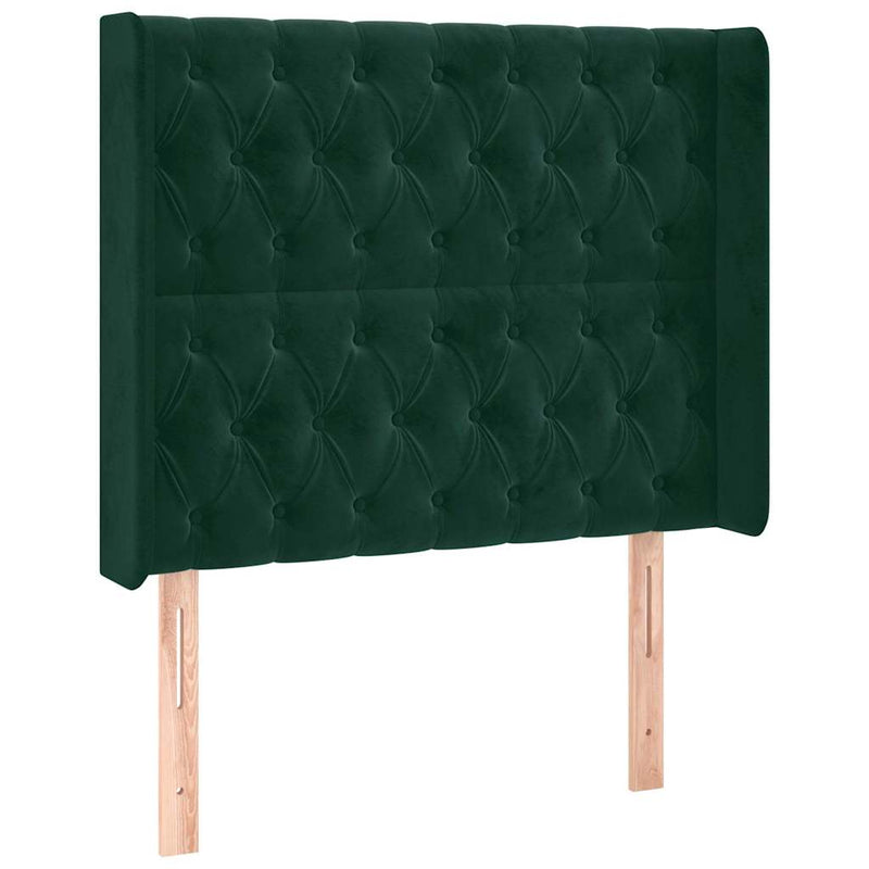 Tăblie pat cu aripioare verde închis 93x16x118/128 cm catifea