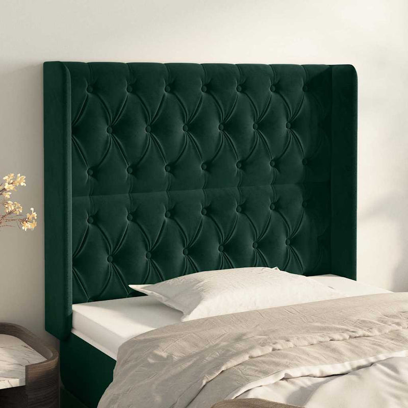 Tăblie pat cu aripioare verde închis 93x16x118/128 cm catifea