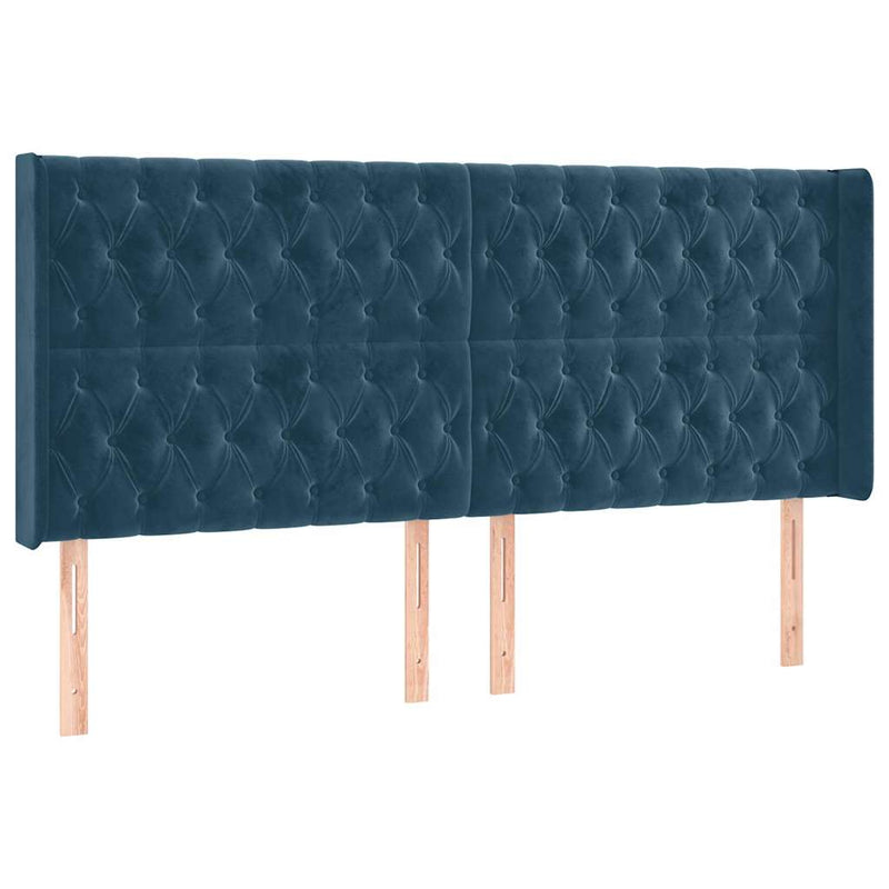 Tăblie pat cu urechi albastru închis 183x16x118/128 cm catifea