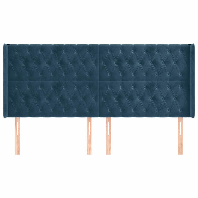 Tăblie pat cu urechi albastru închis 183x16x118/128 cm catifea