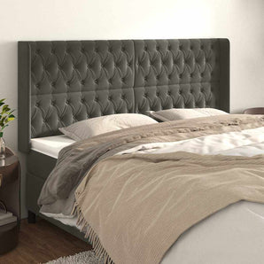 Tăblie de pat cu aripioare gri închis 203x16x118/128 cm catifea