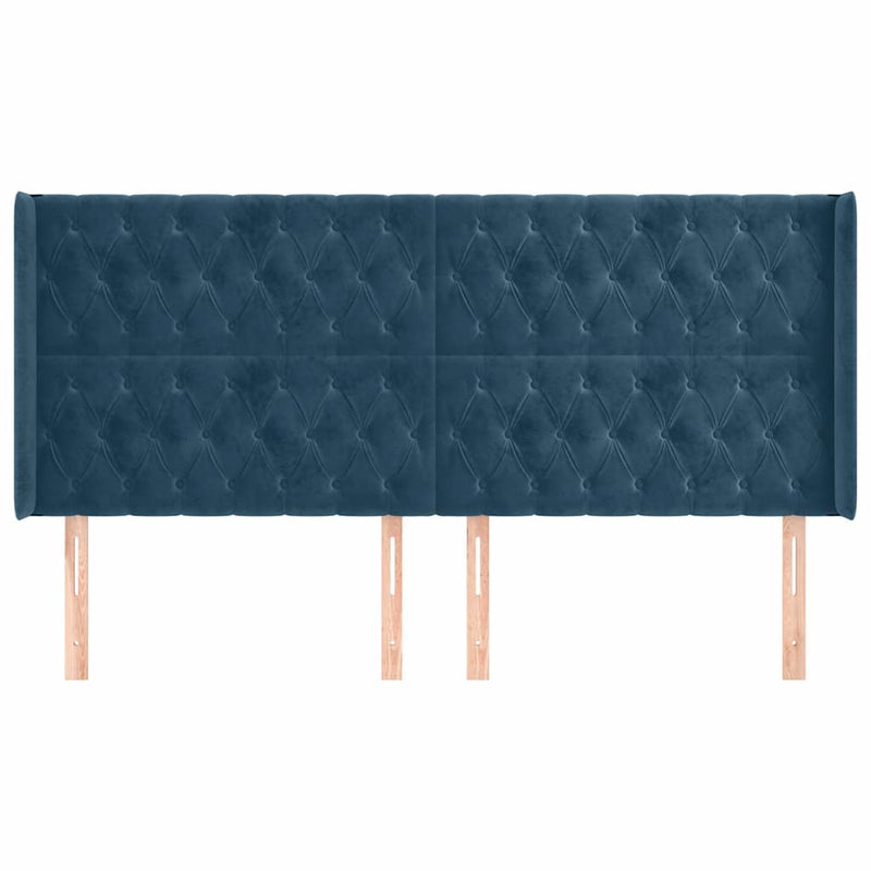 Tăblie pat cu urechi albastru închis 203x16x118/128 cm catifea