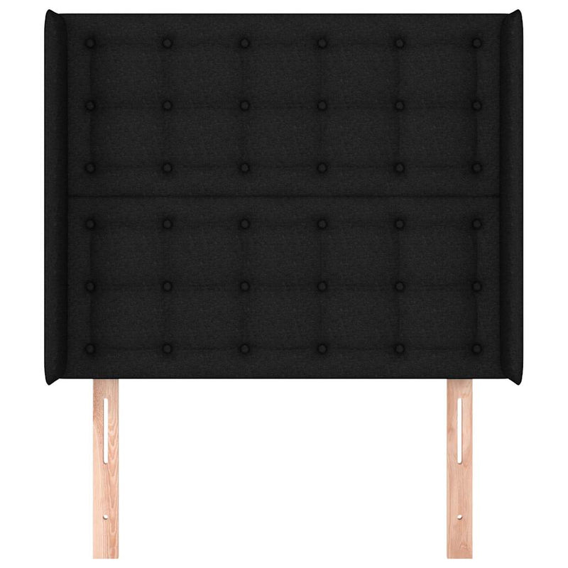 Tăblie de pat cu aripioare, negru, 93x16x118/128 cm, textil