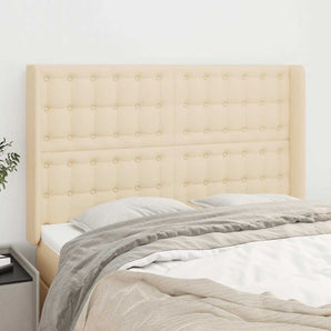 Tăblie de pat cu aripioare, crem, 147x16x118/128 cm, textil