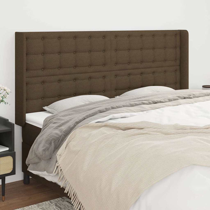Tăblie de pat cu aripioare maro închis 183x16x118/128 cm textil