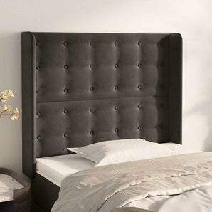 Tăblie de pat cu aripioare gri închis 93x16x118/128 cm catifea
