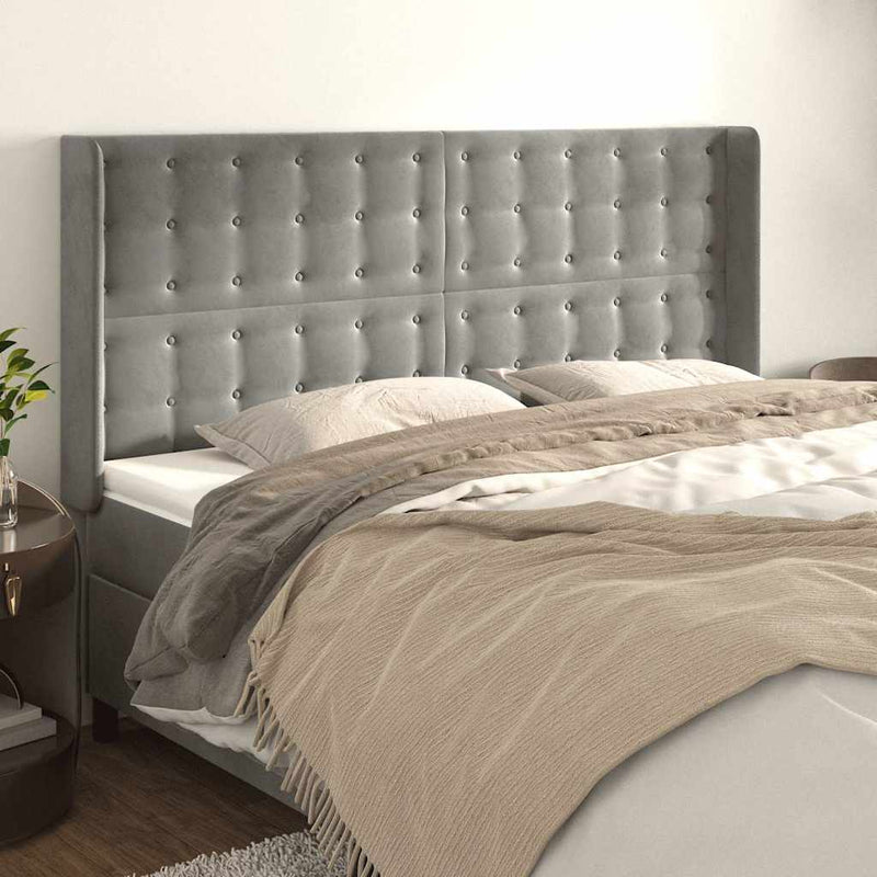 Tăblie de pat cu aripioare gri deschis 183x16x118/128cm catifea