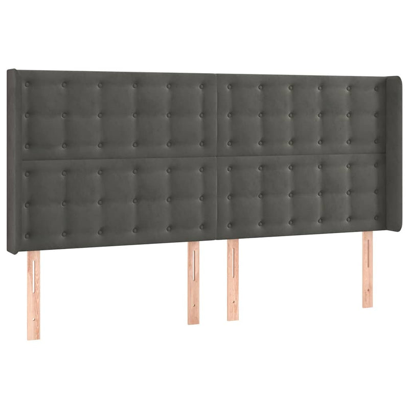 Tăblie de pat cu aripioare gri închis 183x16x118/128 cm catifea