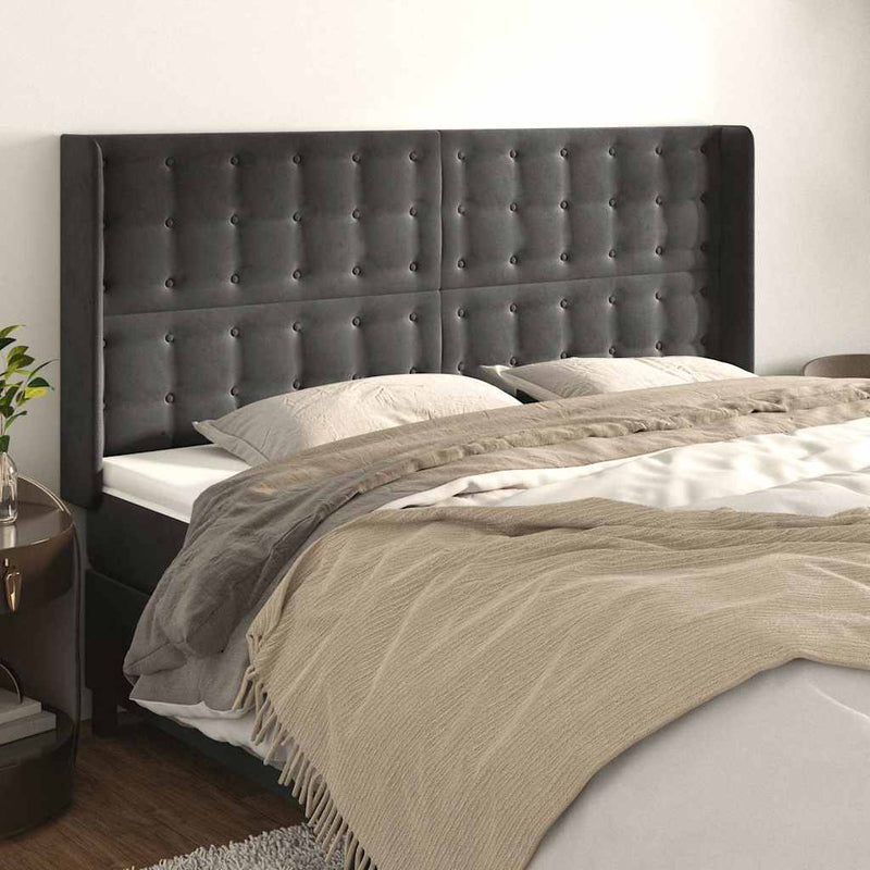 Tăblie de pat cu aripioare gri închis 183x16x118/128 cm catifea