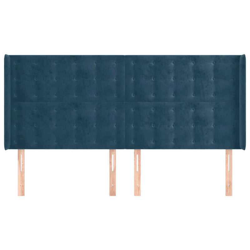 Tăblie pat cu urechi albastru închis 183x16x118/128 cm catifea