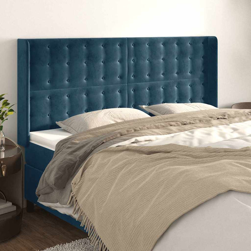 Tăblie pat cu urechi albastru închis 183x16x118/128 cm catifea