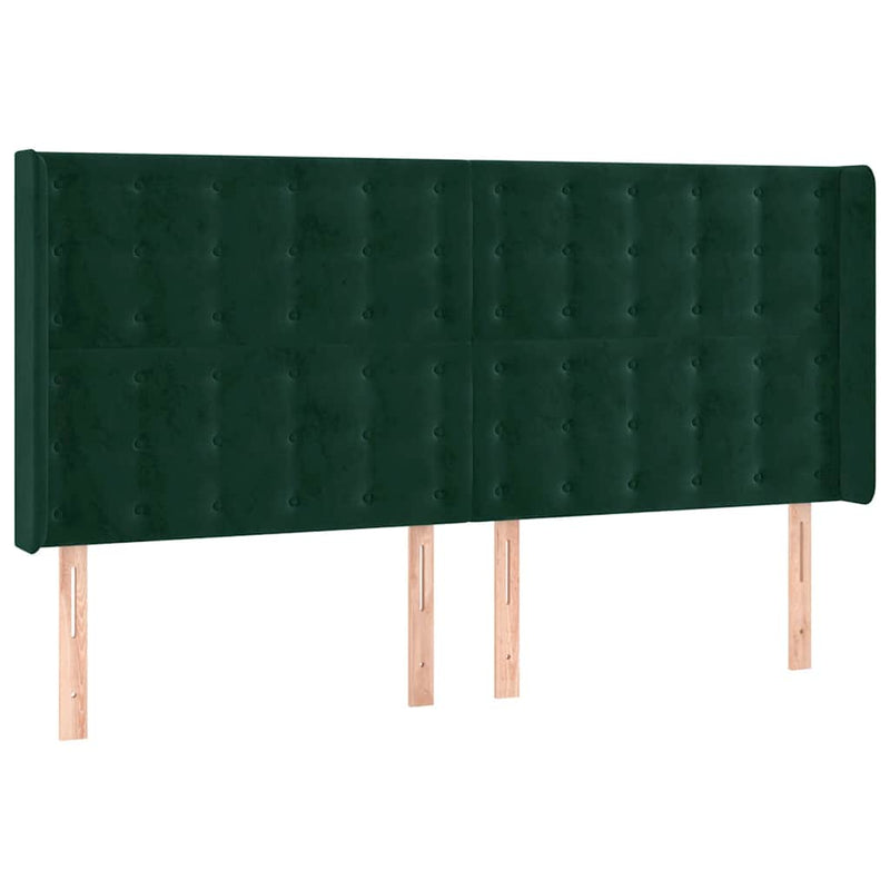 Tăblie pat cu aripioare verde închis 203x16x118/128 cm catifea