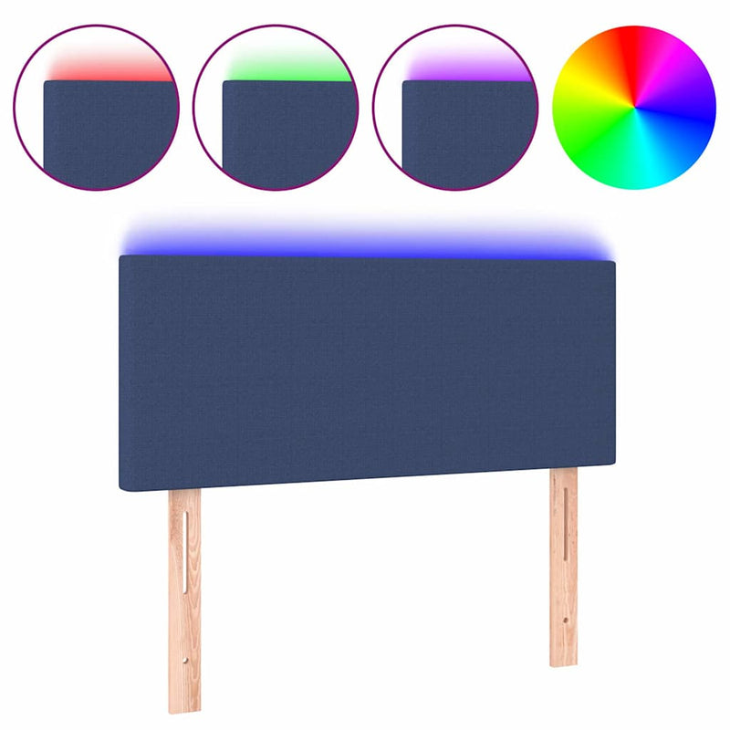 Tăblie de pat cu LED, albastru, 80x5x78/88 cm, textil