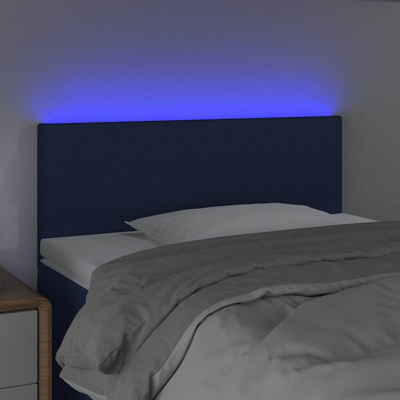 Tăblie de pat cu LED, albastru, 80x5x78/88 cm, textil