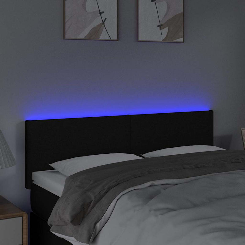 Tăblie de pat cu LED, negru, 144x5x78/88 cm, textil
