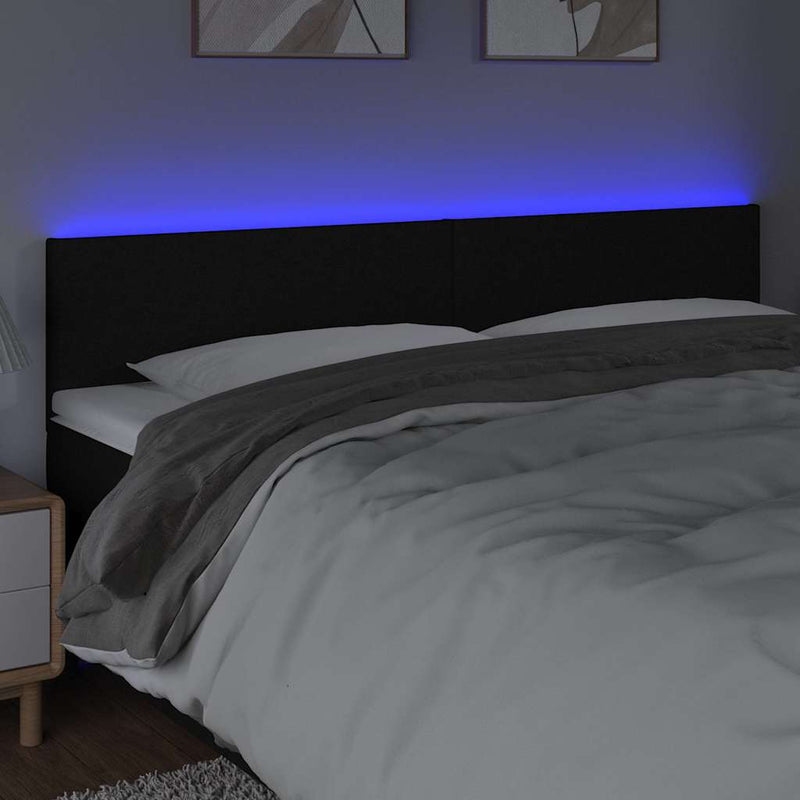 Tăblie de pat cu LED, negru, 160x5x78/88 cm, textil