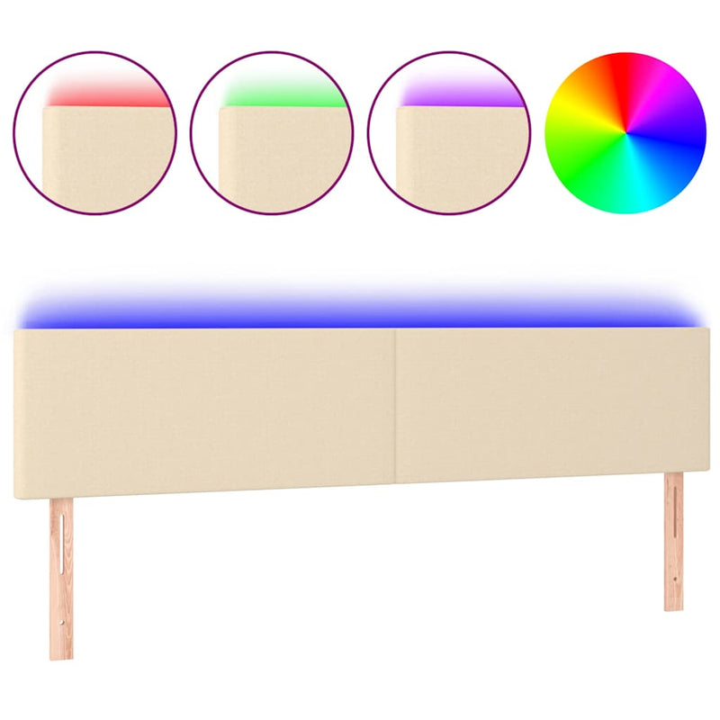 Tăblie de pat cu LED, crem, 180x5x78/88 cm, textil