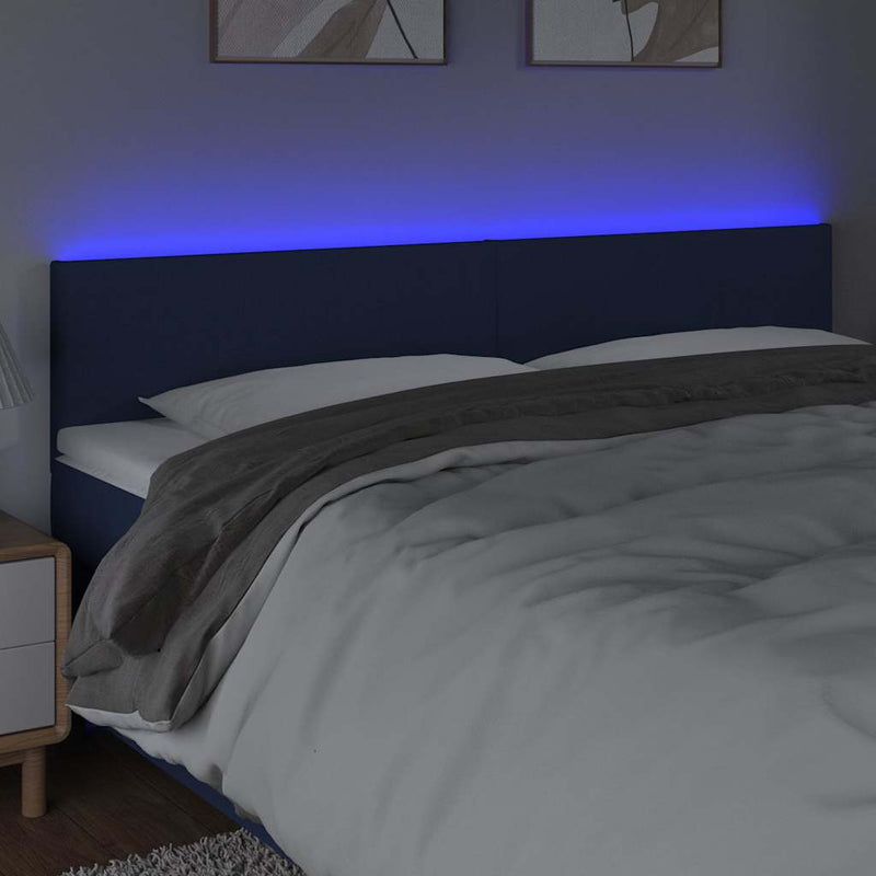 Tăblie de pat cu LED, albastru, 180x5x78/88 cm, textil