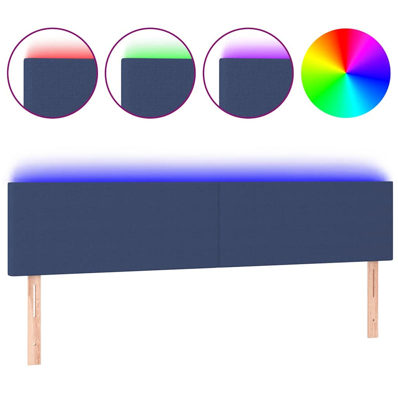 Tăblie de pat cu LED, albastru, 200x5x78/88 cm, textil