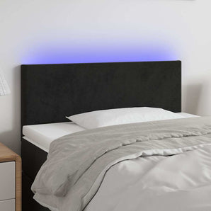 Tăblie de pat cu LED, negru, 100x5x78/88 cm, catifea
