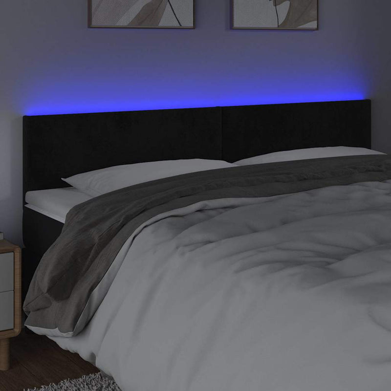 Tăblie de pat cu LED, negru, 160x5x78/88 cm, catifea