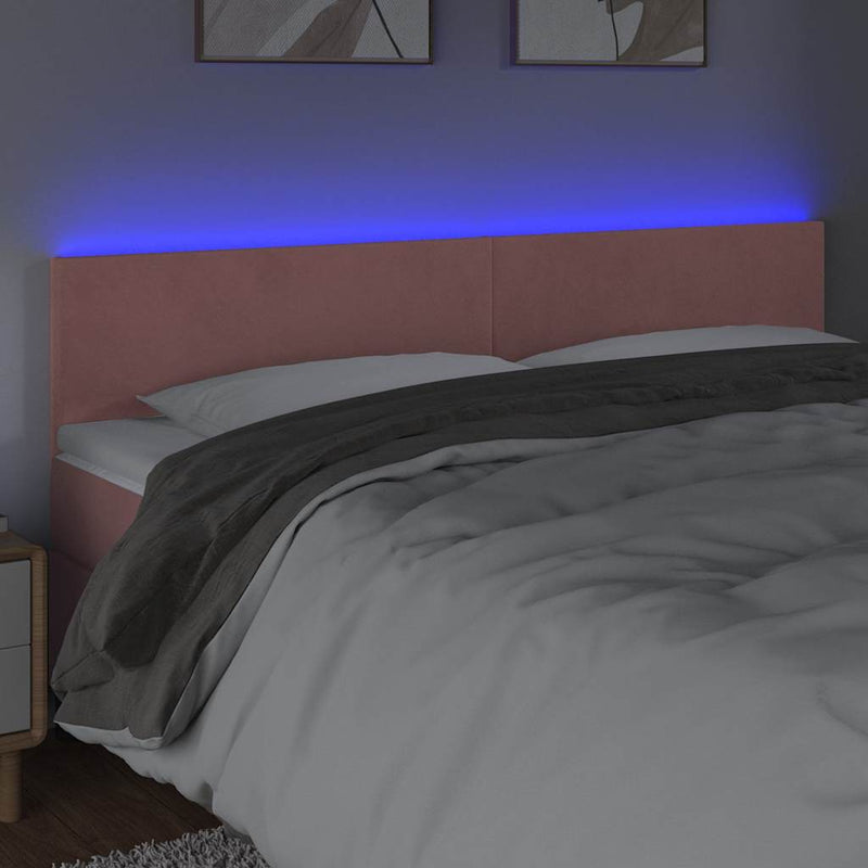 Tăblie de pat cu LED, roz, 160x5x78/88 cm, catifea