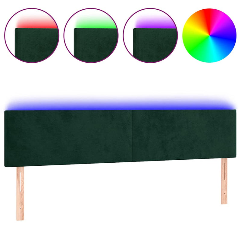 Tăblie de pat cu LED, verde închis, 180x5x78/88 cm, catifea