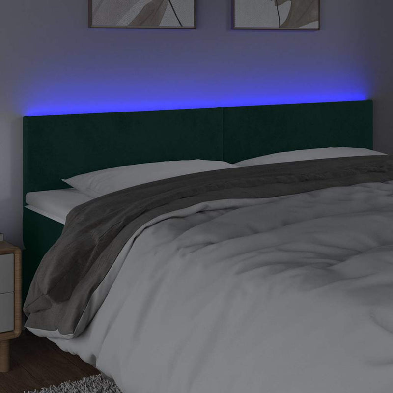 Tăblie de pat cu LED, verde închis, 180x5x78/88 cm, catifea