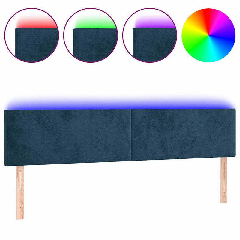 Tăblie de pat cu LED, albastru închis, 200x5x78/88 cm, catifea