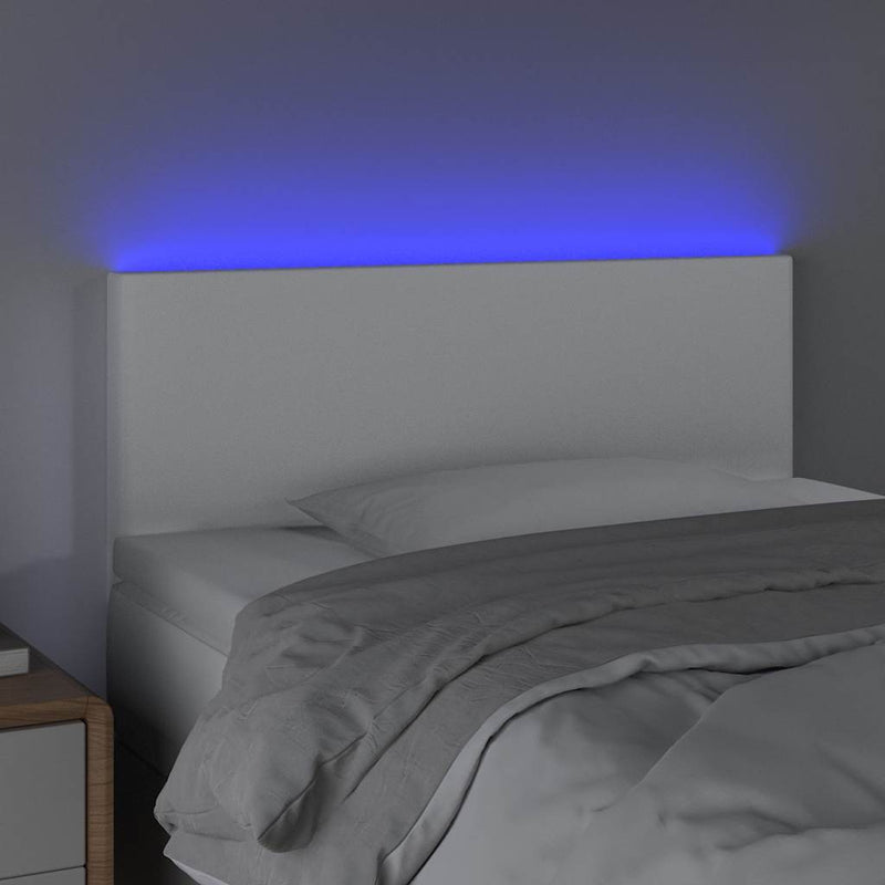 Tăblie de pat cu LED, alb, 80x5x78/88 cm, piele ecologică