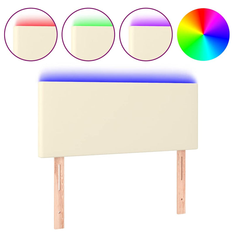 Tăblie de pat cu LED, crem, 80x5x78/88 cm, piele ecologică