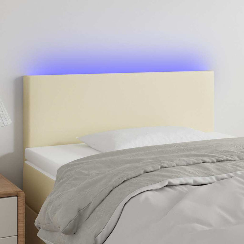Tăblie de pat cu LED, crem, 80x5x78/88 cm, piele ecologică