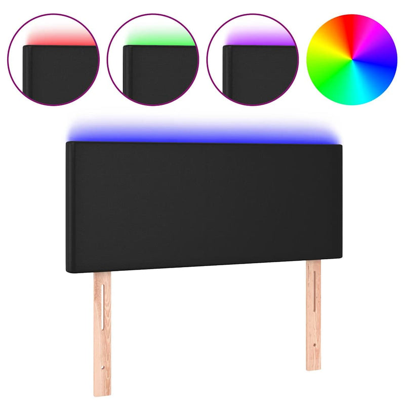 Tăblie de pat cu LED, negru, 90x5x78/88 cm, piele ecologică