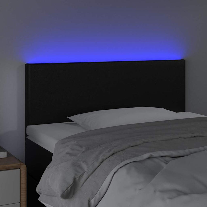 Tăblie de pat cu LED, negru, 90x5x78/88 cm, piele ecologică