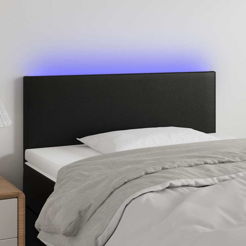 Tăblie de pat cu LED, negru, 90x5x78/88 cm, piele ecologică